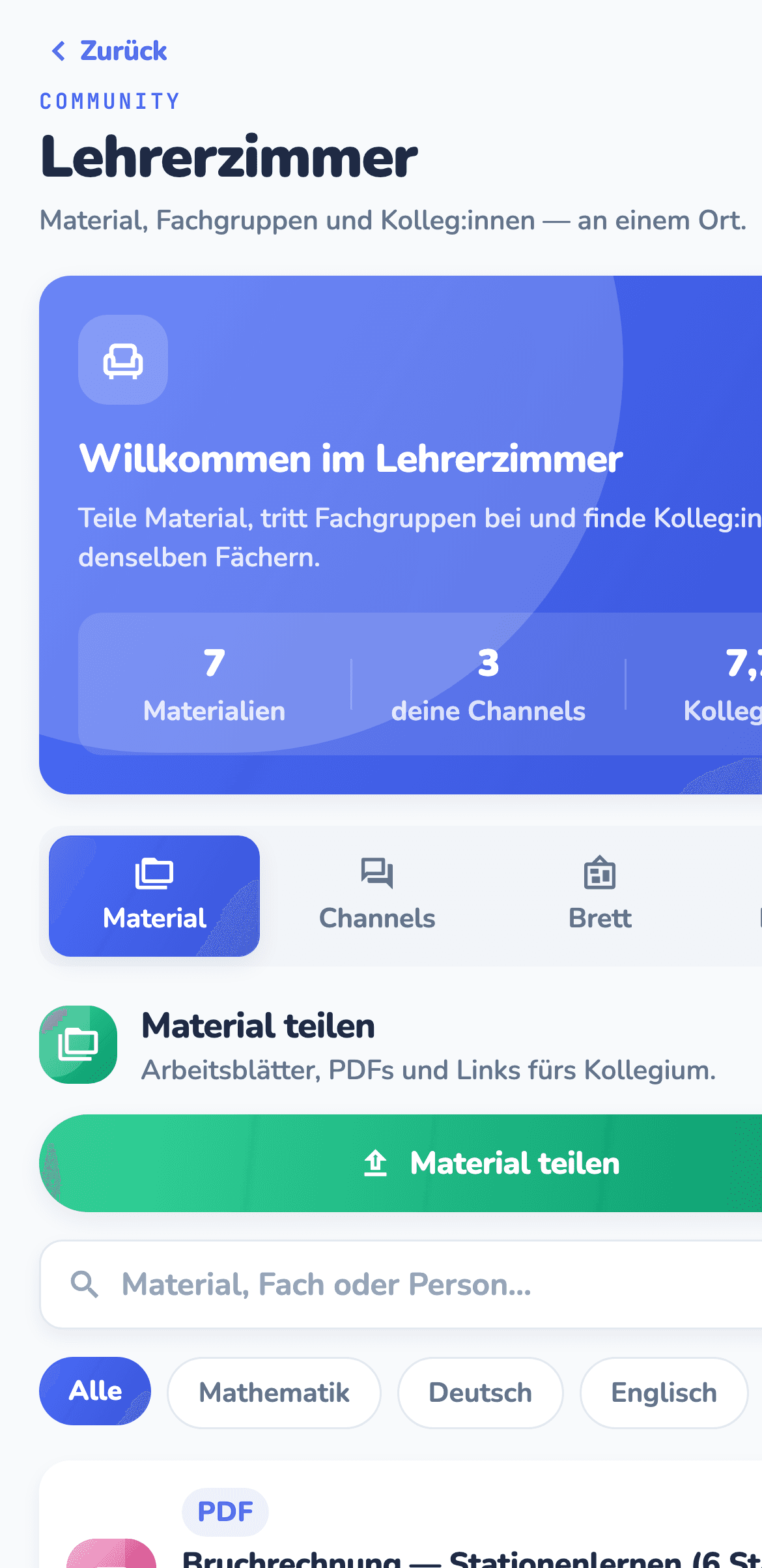 Lehrerzimmer — Räume nach Fach